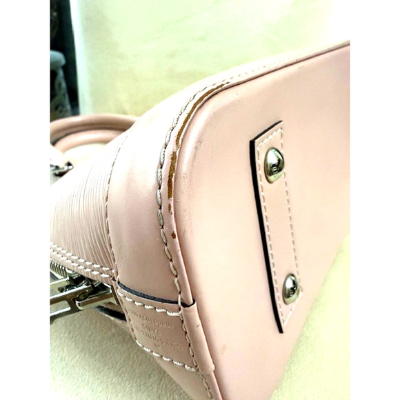 Louis Vuitton Alma BB Epi Leather Pink Silver Hardware Rose Red Stripe Hand Bag - Picture 6 of 16